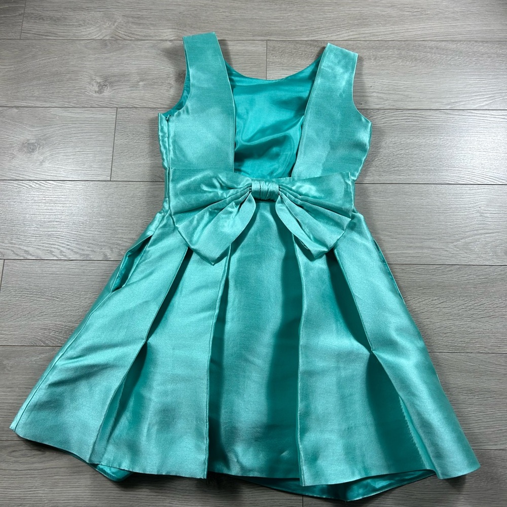 Kate Spade Bow-Embellished Open Back Teal Mini Holiday Party Dress - Picture 5 of 14